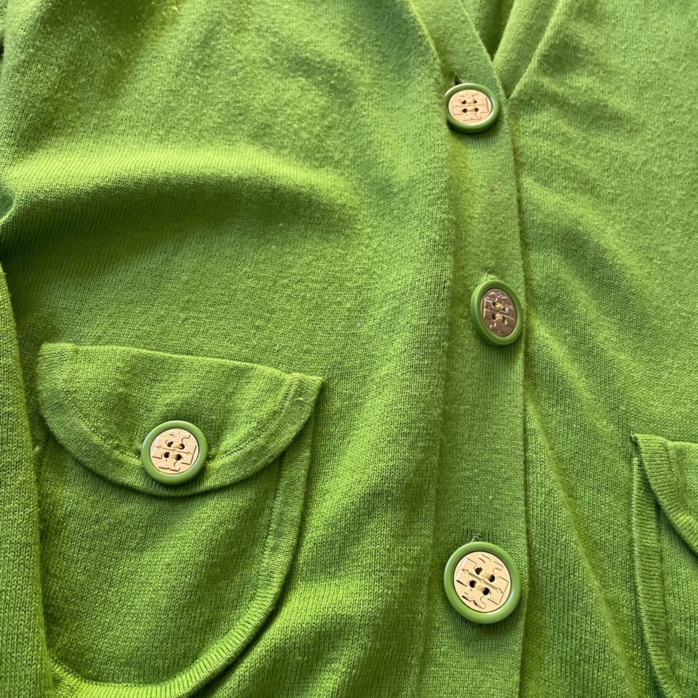 Tory Burch Lime Green Button-Front Cardigan - Picture 2 of 6
